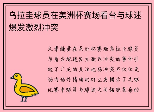 乌拉圭球员在美洲杯赛场看台与球迷爆发激烈冲突 乌拉圭球员在美洲杯赛场看台与球迷爆发激烈冲突